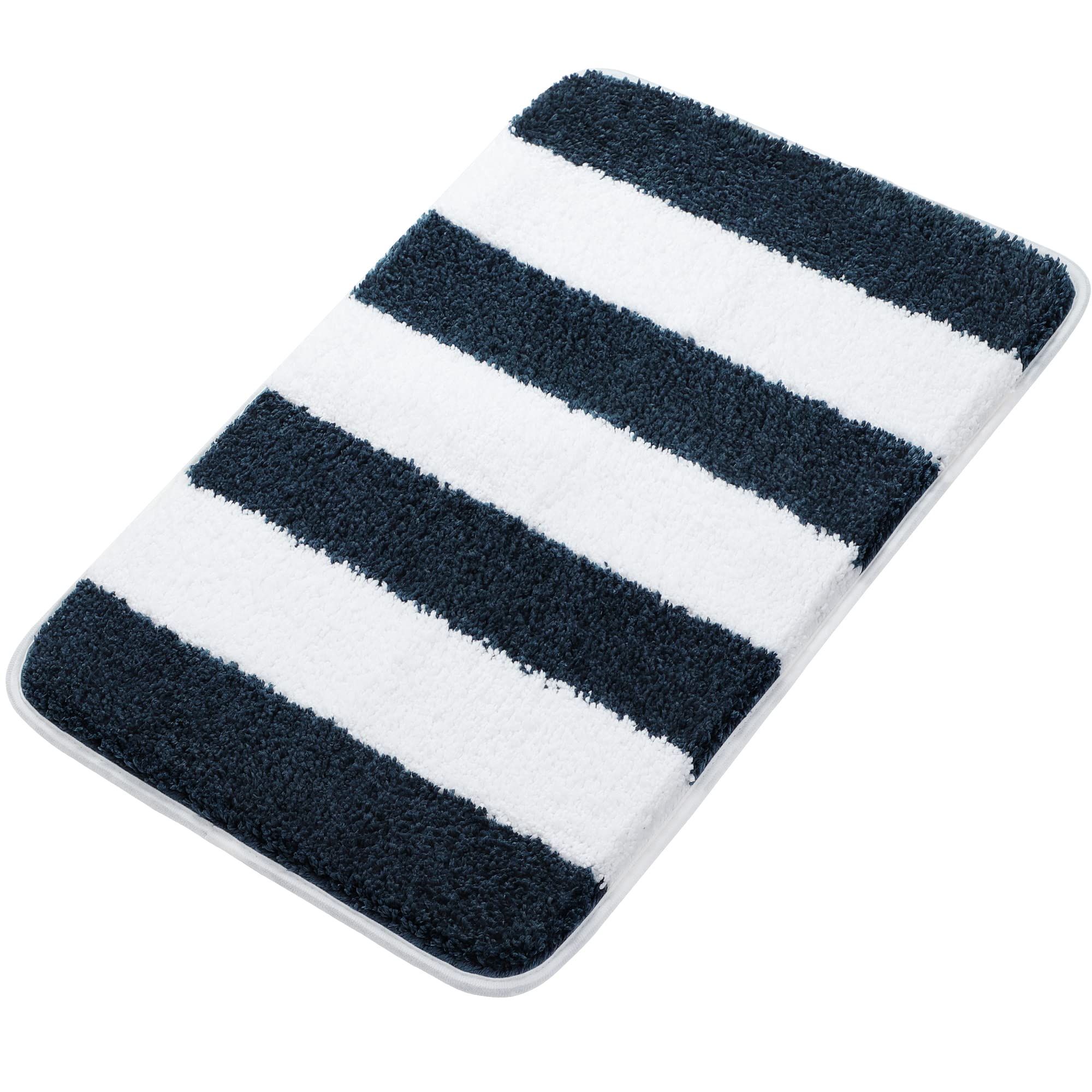 PiccoCasa Non Slip Bath Mat, 50x80 Cm Soft & Super Absorbent Bathroom Mat, Microfiber Bath Mats for Inside Bath and Floor, Bathroom Rug Striped Machine Washable (Moroccan Blue & White)