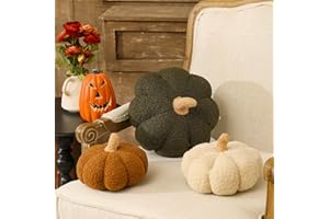Briwooody 3 Pcs Sherpa Pumpkin Throw Pillow Teddy Fleece Pumpkin Throw Pillow 3D Fall Thanksgiving Throw Pillow Halloween Home Decor for Car Bedroom Living Room, 7 Inches, 9 Inches, 11 Inches, 3 Color