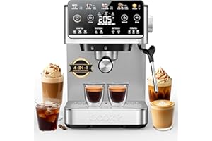 ecozy 4-in-1 Espresso Machine and Coffee Maker Combo with Milk Frother, Cold Brew & Over Ice, Interactive Touch Screen, Stainless Steel, Brezzano Elite Series for Cappuccinos, Lattes, Americanos
