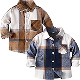 Boys Plaid Button Down Shirts Toddler Long Sleeve Collared Tops Kids Spring Clothes Size 3-7T (2 Pack)