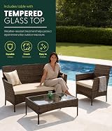 KEPLIN 4 Piece Rattan Garden Furniture Set Beige Outdoor Sofa & Chairs view 5