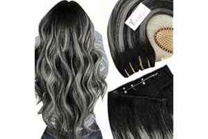 YoungSee Wire Hair Extensions Real Human Hair Ombre Secret Wire Human Hair Extensions Balayage Black with Silver Natural Fish