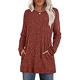XIEERDUO Long Sleeve Shirts for Women Crewneck Tunic Tops Loose Fit Dressy Womens Sweaters with Pockets Fall Fashion 2025
