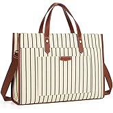 Missnine Laptop Tote Bag Canvas Laptop Bag 15.6 inch Work Shoulder Bags Casual Briefcase Handbag for Travel, Office, College (Stripe)