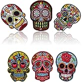 HEYTRCO 6PCS Sugar Skull Iron on Patches, Calavera Embroidered Repair Patches for Clothes, Custom Vintage Day of The Dead Applique for Hats, Jeans, Jackets, Bags, Backpacks, Dress