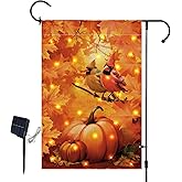 Lighted Cardinals Fall Garden Flag 12 x 18 Inch Double Sided Burlap Led Leaves Bird Garden Flag for Autumn Party Yard Outdoor Decoration