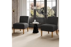 VIRRMO Armless Accent Chairs Set of 2 for Living Room, Modern Slipper Chair Living Room Chairs with Solid Wood Legs, Makeup Vanity Chair Fabric Comfy Upholstered Arm Chair Accent Chair,Black