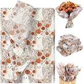 100 Sheet Boho Ghosts Tissue Paper, Retro Ghost Pumpkins Wilflower Gift Wrapping Paper for Fall Halloween DIY Crafts Trick & Treat Party Supplies, 13.8 x 19.7 Inch