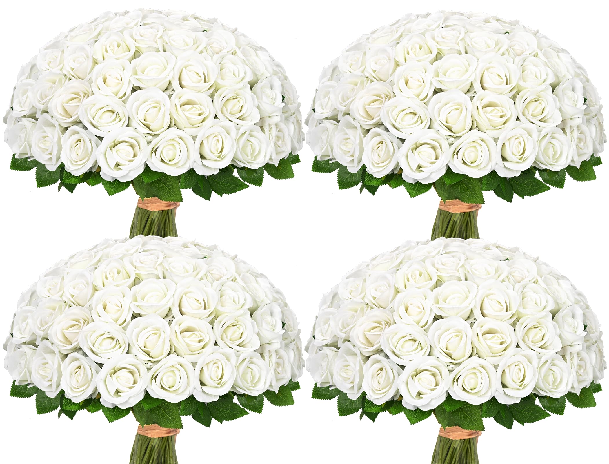 Photo 1 of 100 Pcs White Roses Artificial Flowers Bulk, Real Touch Velvet Roses with Wrapping Paper, Fake Flowers for Wedding Centerpieces Bridal Bouquet Valentines Mothers Day Decor