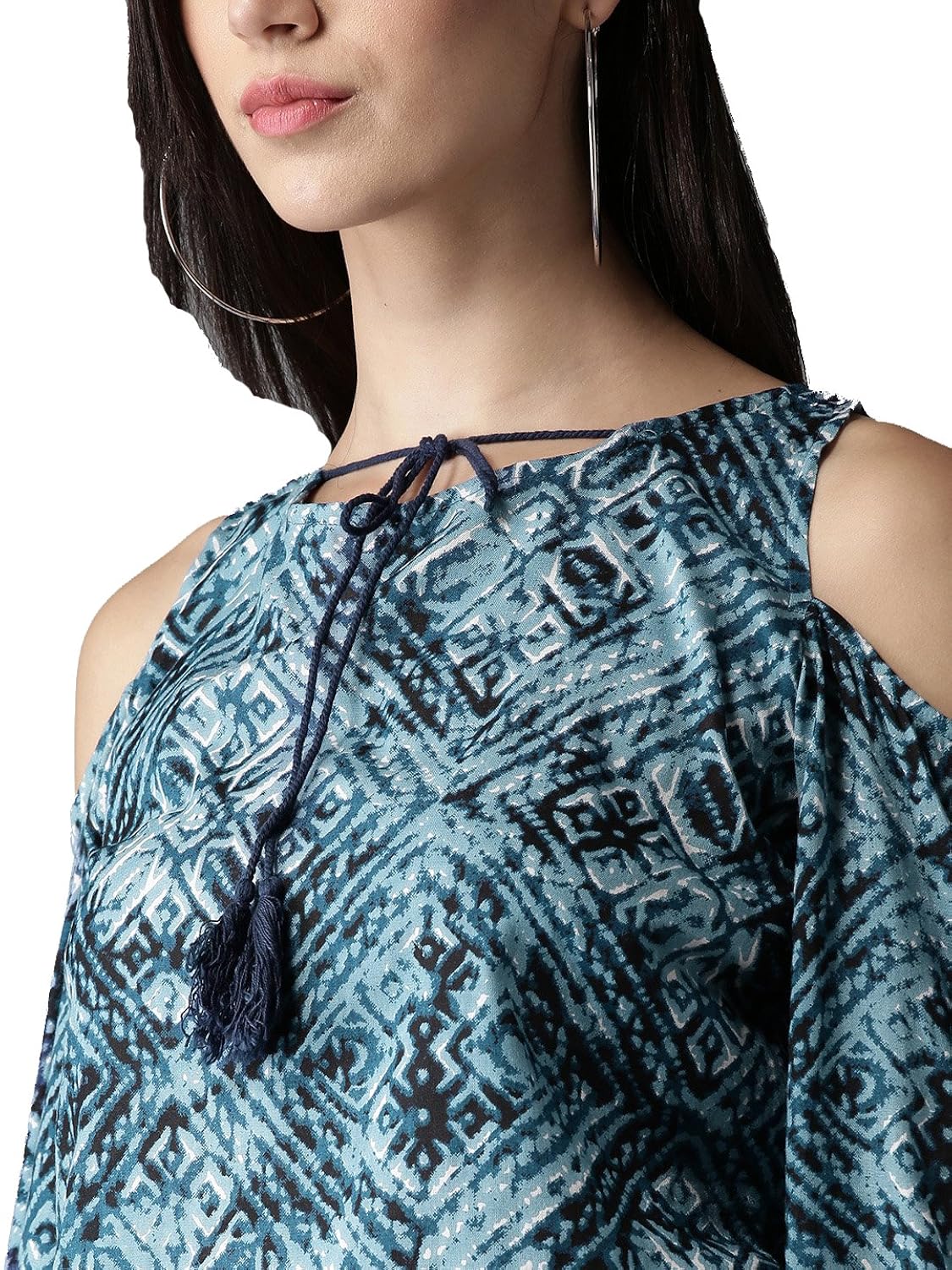 amayra women's rayon cold shoulder printed top(blue)