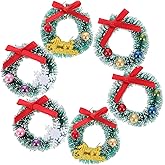 DOITOOL 6pcs Mini Christmas Wreaths with Bows Colorful Miniature Christmas Wreath Artificial Dollhouse Decoration Xmas Tree Hanging Ornaments for Xmas Crafts and Decorations