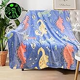 Personalized Dinosaur Blanket for Boys - Glow in The Dark, Soft Fleece Throw for Kids and Toddlers, Birthday Gift 40"x 50"