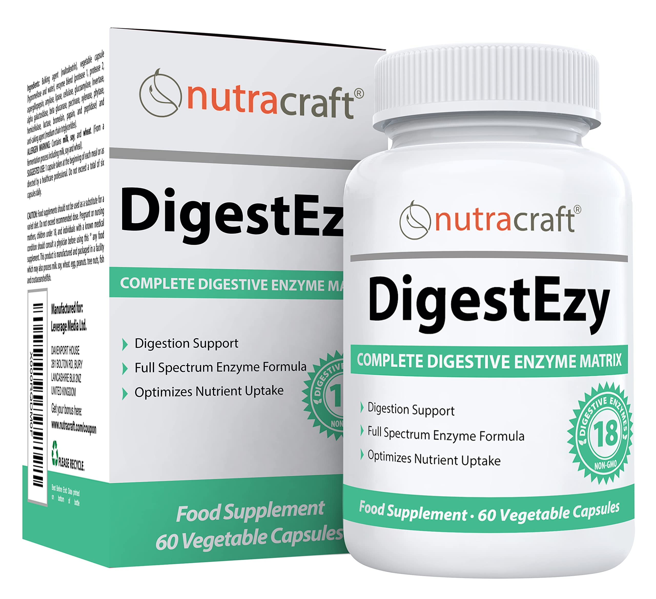 DigestEzy #1 Digestive Enzyme Supplement for Gas, Bloating & Digestion | Premium Multi-Enzyme Formula | Papain, Bromelain, Amylase, Lipase, Cellulase | Lab Tested & Easy to Swallow | 60 Vege Capsules