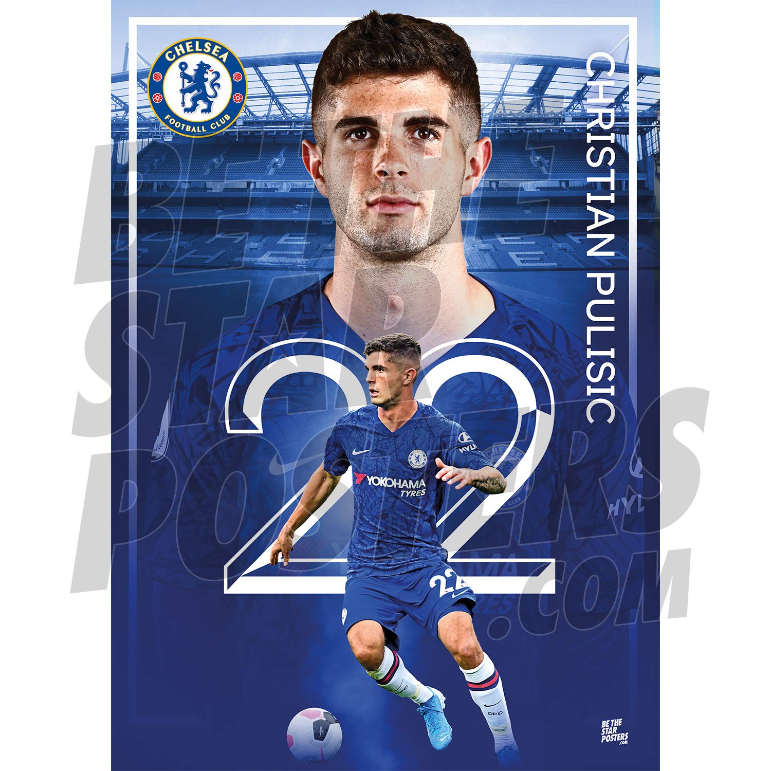 Chelsea FC 2019/20 Christian Pulisic Action A2 Football Poster/ Print/ Wall Art - Officially Licensed Product - Available in Sizes A3 & A2 (A2)