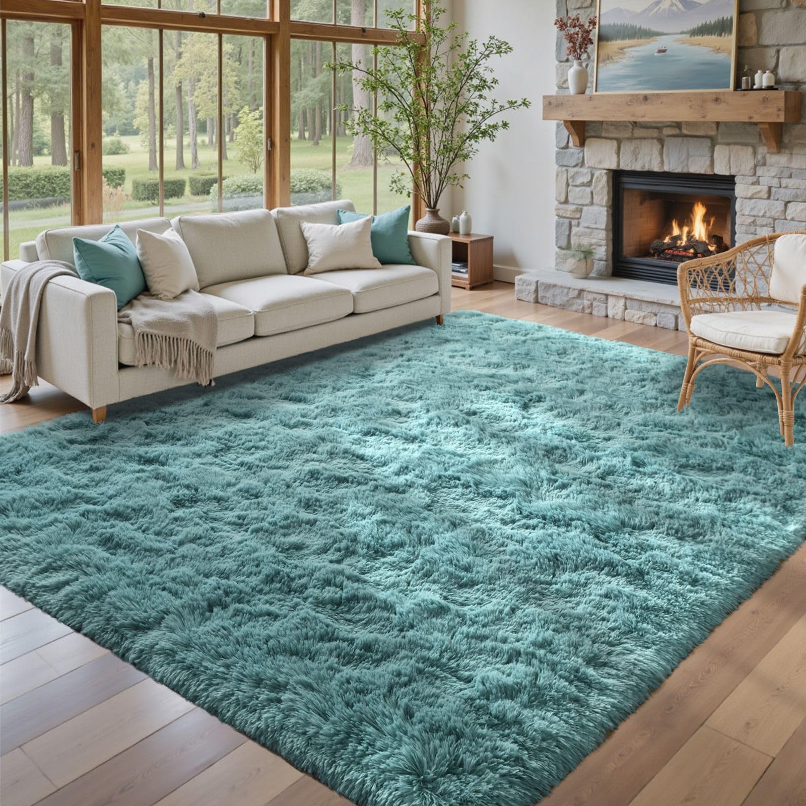 Photo 1 of 8x10 Area Rugs for Living Room Teal Shag Rugs,Modern Plush Non-Slip Soft Carpets for Bedroom Kids Nursery Dorm Daycare Floor