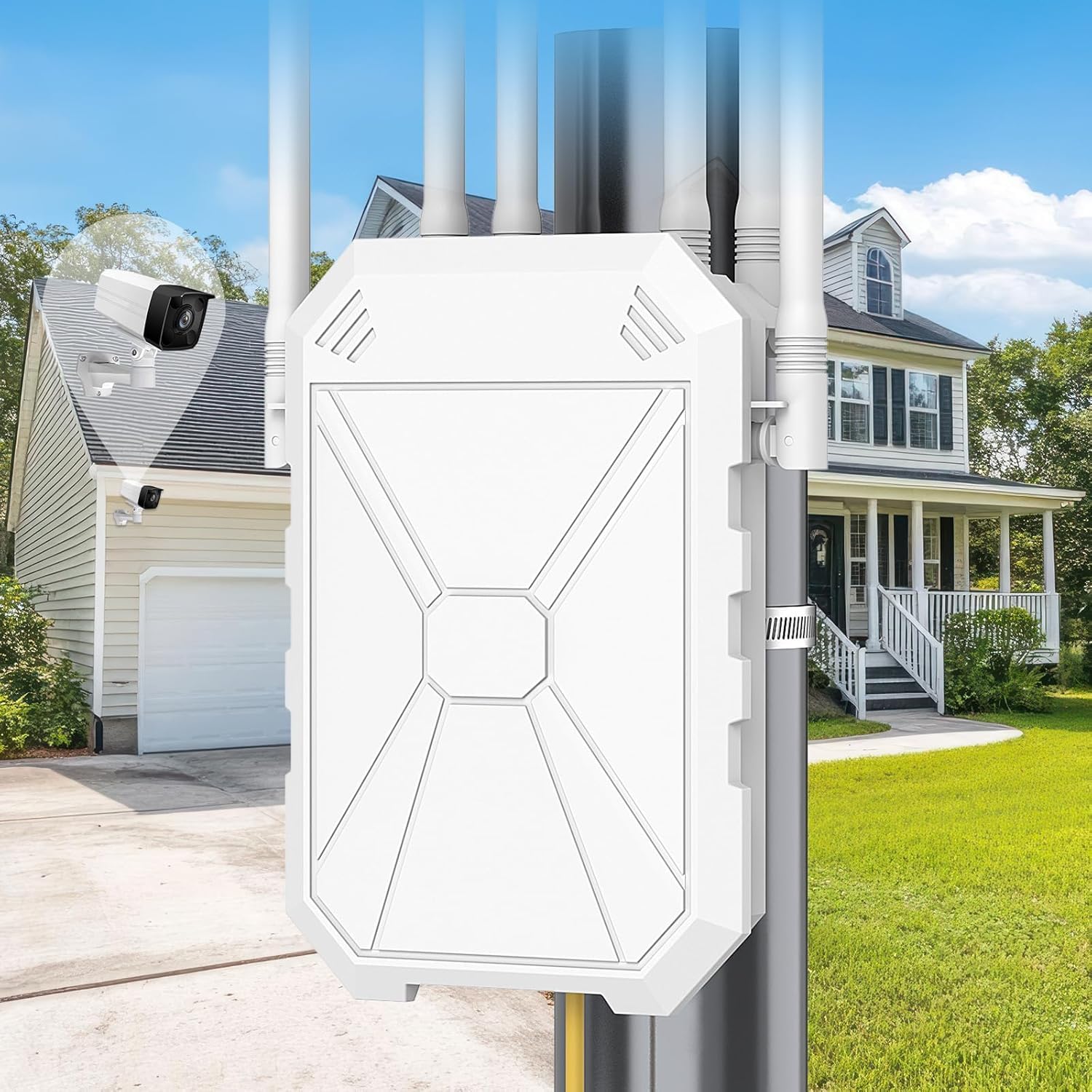 Photo 1 of AC1200 Outdoor WiFi Extender, 5GHz and 2.4GHz Long Range Outdoor WiFi Extender Signal Booster with 6 Antennas, Outdoor WiFi Access Point, IP67 Weatherproof, Passive PoE, for Starlink, Camping, Yard