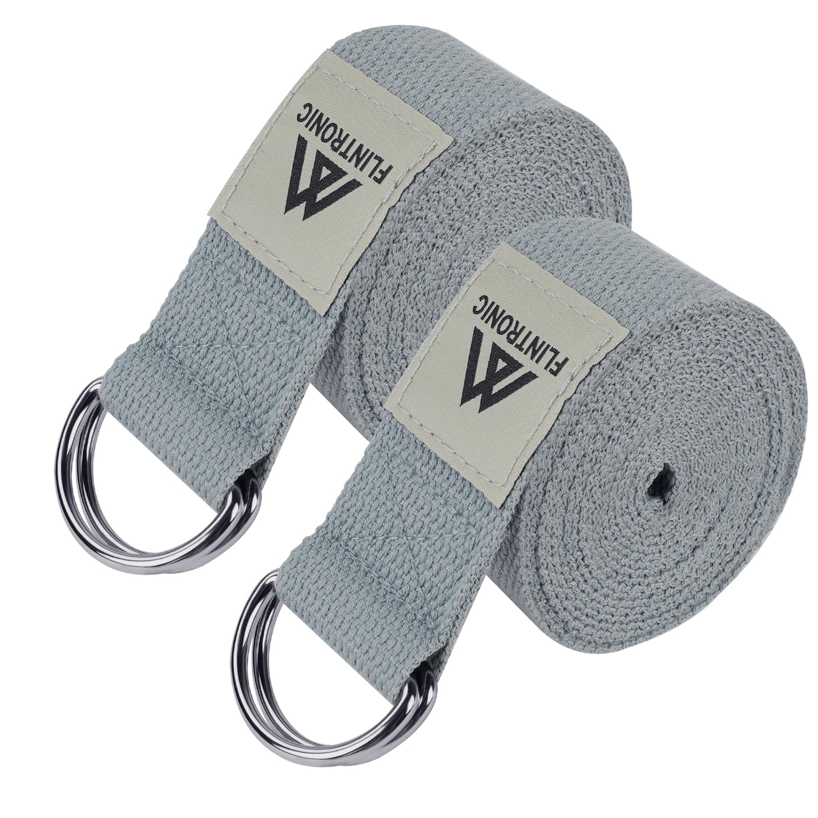 flintronic 2 Pcs Yoga Belt Pilates, 2.5M D-Ring Buckle Yoga Strap, Extra Long Adjustable Yoga Strap Belt, Sports and Fitness Stretch Strap for Yoga, Pilates, Dance (Light Grey)