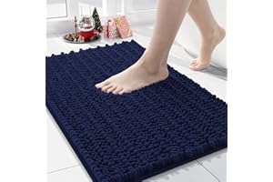 Arotive Luxury Chenille Bathroom Rug Mat, Extra Soft Thick Absorbent Shaggy Bath Rugs, Non-Slip Machine Wash Dry, Plush Bath Mats for Bathroom, Shower and Tub, 24x16, Navy