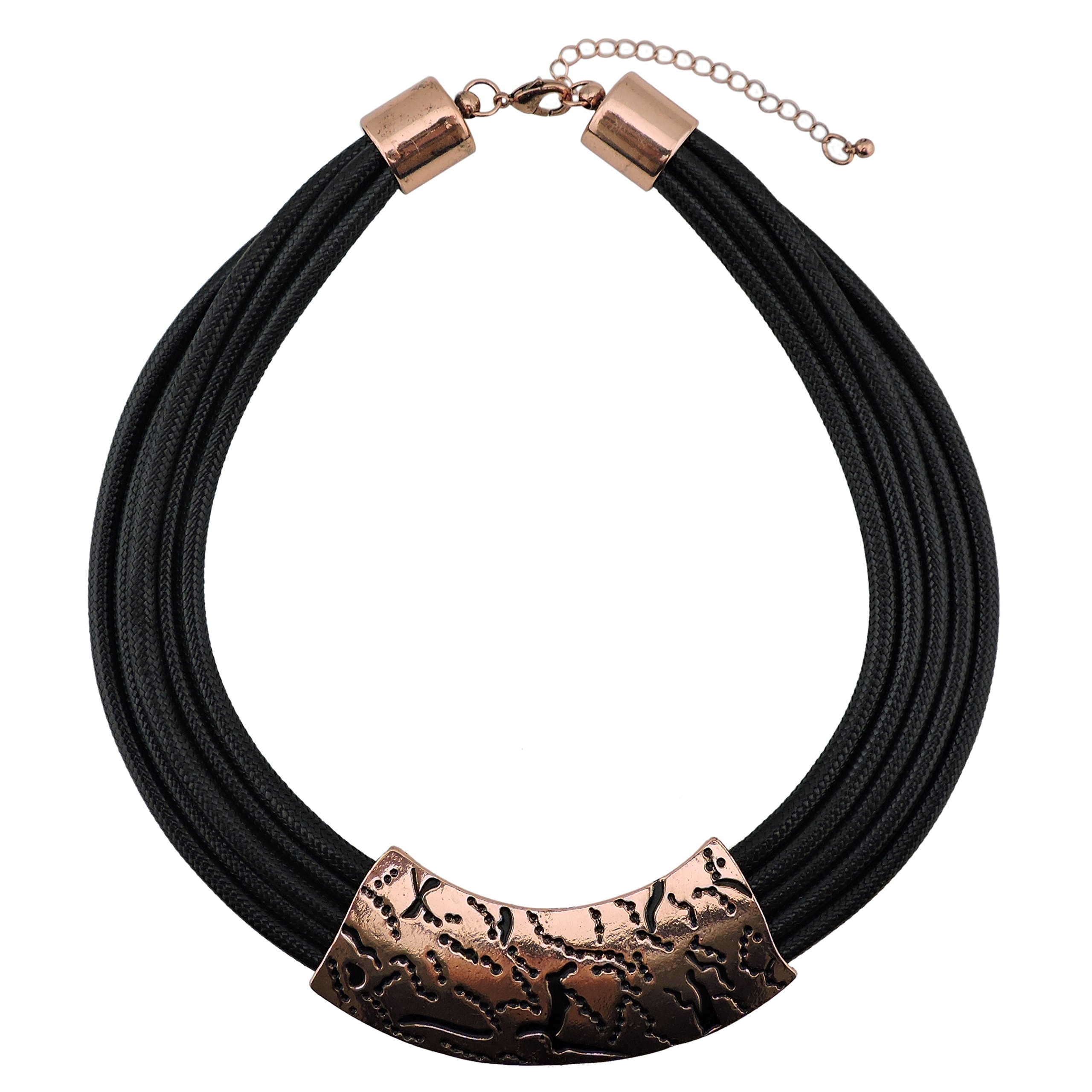 Bocar Multi Layer Statement Necklaces for Women Chunky Black Leather Cord Necklace with Alloy Chains Bohemian Vintage Style Collar Choker for Party Wedding Gift (NK-10398-Antique Copper)