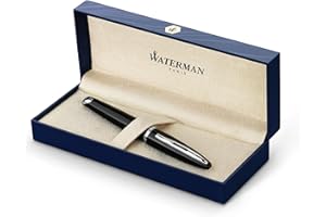 Waterman Carene Black Sea Fountain Pen High-Gloss Black with Palladium Plated Trim Fine Nib with Blue Ink Cartridge Gift Box