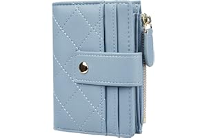 Women's Cute Leather Card Holder Small Compact Bifold Wallet with Zip Coin Pocket, Blue