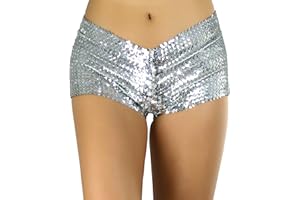 ToBeInStyle Women's Liquid Shiny Metallic Mini Booty Cheeky Shorts