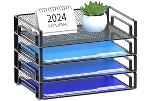 Samstar 4 Pack Stackable Letter Paper Tray, Desk File Organizer Paper Sorter for Letter/A4 Size Folders Documents, Mesh Made