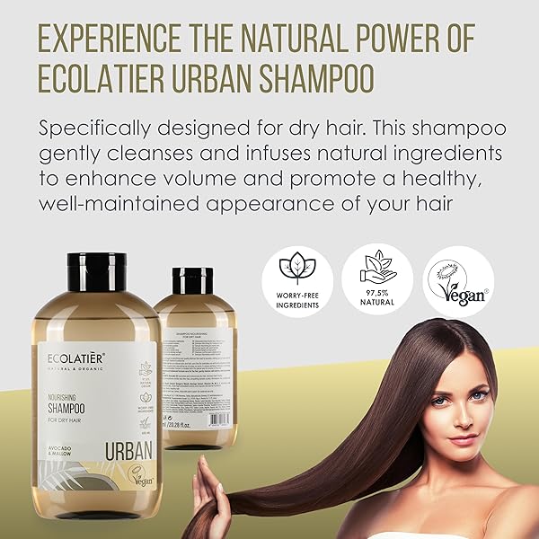 ECOLATIÈR MOISTURIZING SHAMPOO FOR DRY HAIR – AVOCADO OIL, VEGAN, 97.8% NATURAL INGREDIENTS, MOISTURIZING & NON-TOXIC, GENTLE FOR DRY SCALP SHAMPOO, IDEAL FOR DAILY USE, 20.3 FL OZ