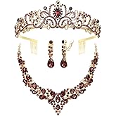 BriLove Alloy Crystal Teardrop Cluster Statement Necklace Clip-on Earrings Tiara Set