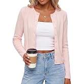 OUGES Women's 100% Cotton Cropped Cardigan Fall Lightweight Sweaters 2026 | Crewneck Versatile Layering Cardigan, Soft Sweaters, Long Sleeve Button Down, 2026 Fall Fashion