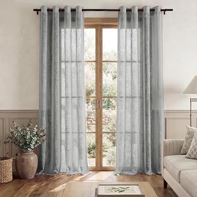 PONY DANCE Grey Sheer Voile Curtains Cross Pattern 2 Panels 52x95