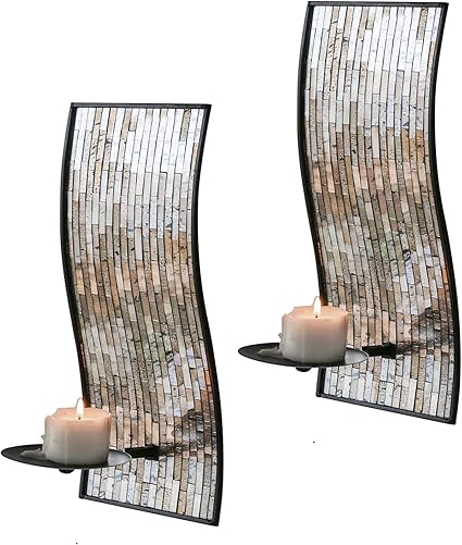 Whole Housewares Decorative Metal Wall Candle Sconces Wall Candle Holders Mosaic Glass Set Of 2 Brown Amazon Co Uk Kitchen Home