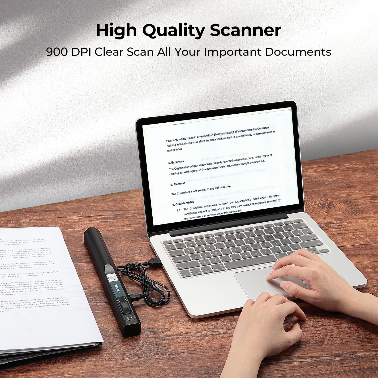 MUNBYN Portable Scanner, Photo Scanner for A4 Documents Pictures Pages Texts in 900 Dpi, Flat Scanning, Include 16G SD Card, Wand Document Reader Uploads Images to Computer Via USB Cable, No Driver
