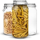Set of 3 Glass Mason Jar 64 Ounces with Airtight Lid Large Jars With Stainless Steel Bail And Trigger Clamps