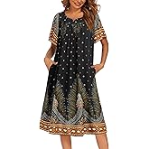 Ekouaer Womens Nightgown Short Sleeve House Dress with Pockets-Floral Print Mumu Dress