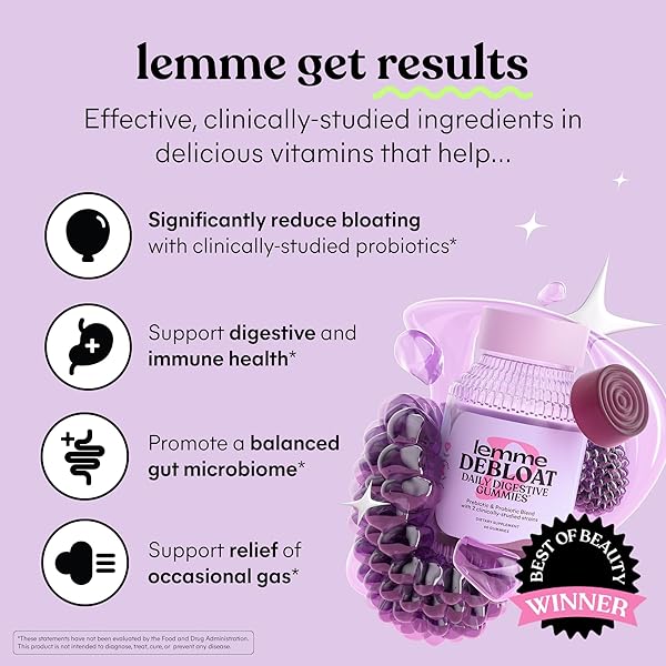 LEMME DEBLOAT – DIGESTIVE & GUT HEALTH GUMMIES WITH 2 CLINICALLY STUDIED PROBIOTICS & PREBIOTIC, 3 BILLION CFUS – VEGETARIAN, GLUTEN FREE, NON GMO, BLACKBERRY FLAVOR (60 COUNT)