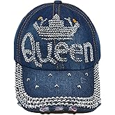 Popfizzy Bedazzled Hat for Women, Rhinestone Denim Hat, Fun Adult Bling Hats, Birthday Gifts for Women, Adjustable, One Size