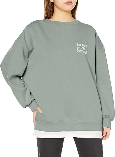 Amazon ウィゴー レイヤードプリント プルオーバー スウェット トレーナー レディース Free Size グリーン トレーナー パーカー 通販