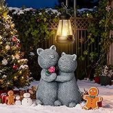 twinbling Outdoor Cat Garden Statues with Solar Lantern, Solar Lantern Cat Figurines Decor for Yard, Lawn, Porch & Patio, Unique Housewarming/Birthday Gifts for Women