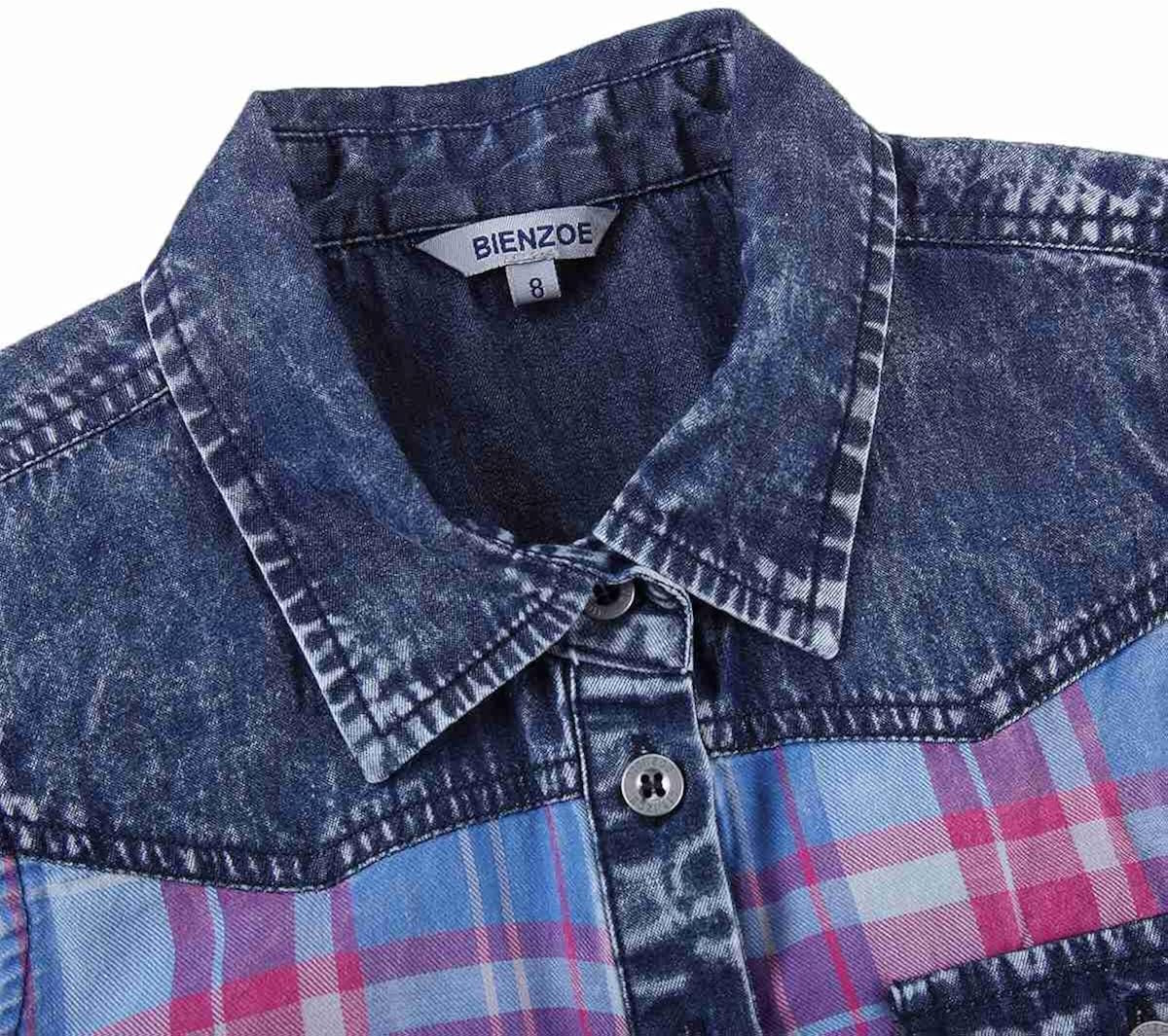 Bienzoe Girl’s Cotton Plaid Denim Sleeveless Tied Casual Blouse: Clothing