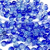 Chuxin 200pcs Crackle Glass Beads, 8mm and 10mm Blue Crystal Glass Beads Round Loose Spacer Bulk Beads for DIY Craft Earring Necklace Bracelet Jewelry