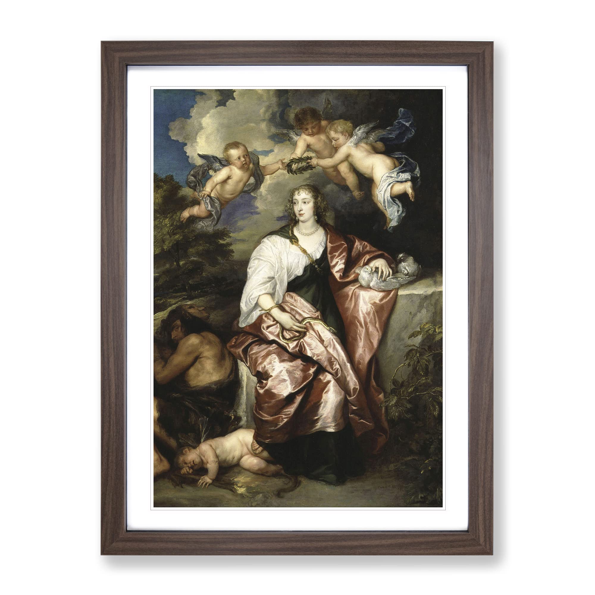 Anthony Van Dyck Lady Digby Classic Painting Framed Wall Art Print, Ready to Hang Picture for Living Room Bedroom Home Office Décor, Walnut A4 (34 x 25 cm)