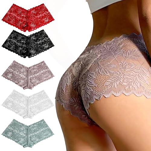 HekouJiub 5 Pack French Knickers Women Lace French Knickers for Women Panties Lace Breathable Cheeky Pantie Boyshorts Underwear Womens(S)