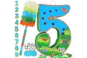 PARDECOR Number 5 Pinata for Birthday Party Decorations, Jungle Dinosaur Piñata Games Toy (5th)