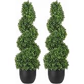 VEVOR Artificial Boxwood Spiral Topiary Trees, 3ft Tall (2 PCS) Faux Plant | All-Year Green Fake Plant with Replaceable Leaves for Decorative/Indoor/Porch/Garden
