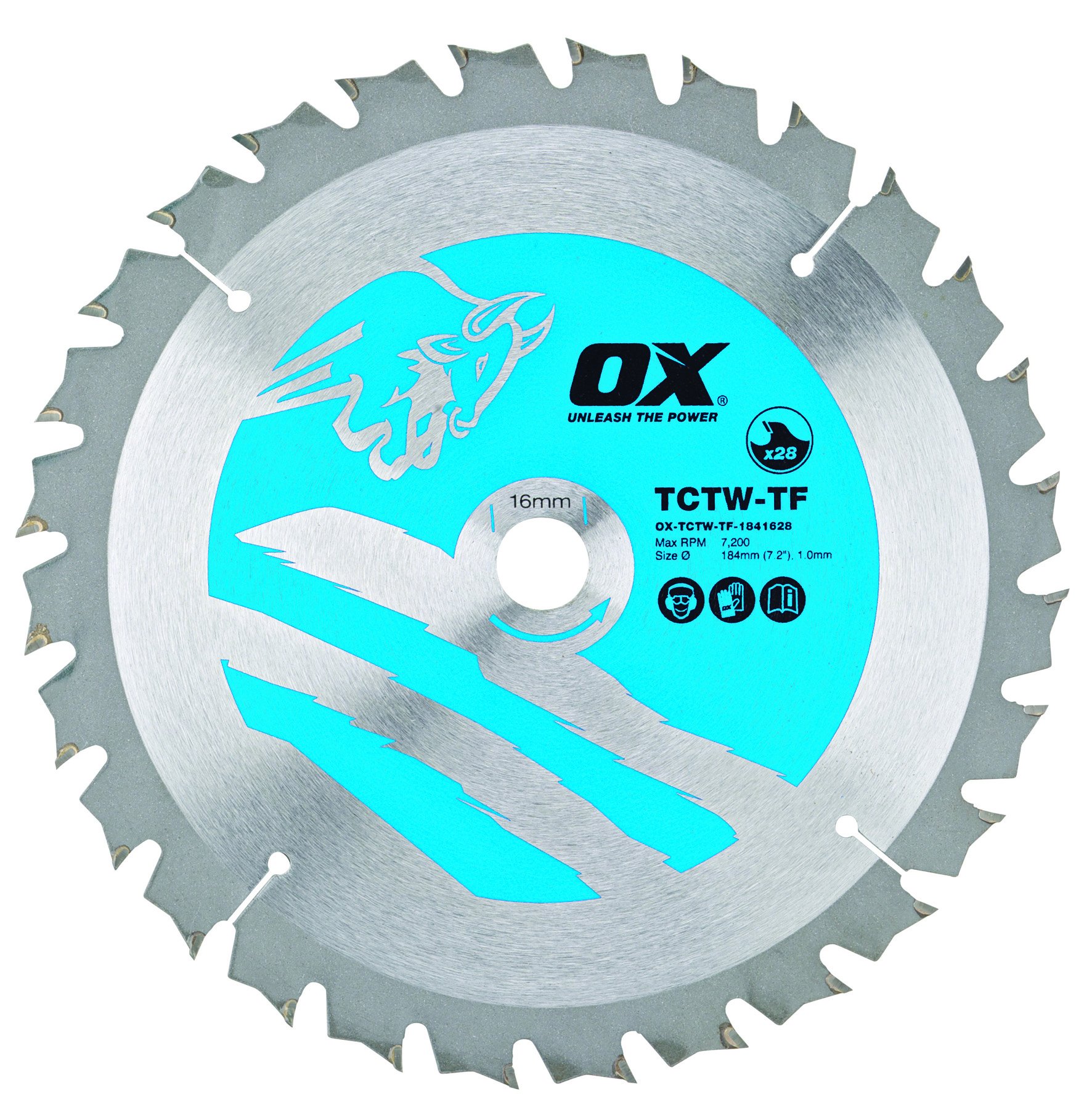 OX Wood Cutting Thin Kerf Circular Saw Blade 184/16mm, 28 Teeth ATB