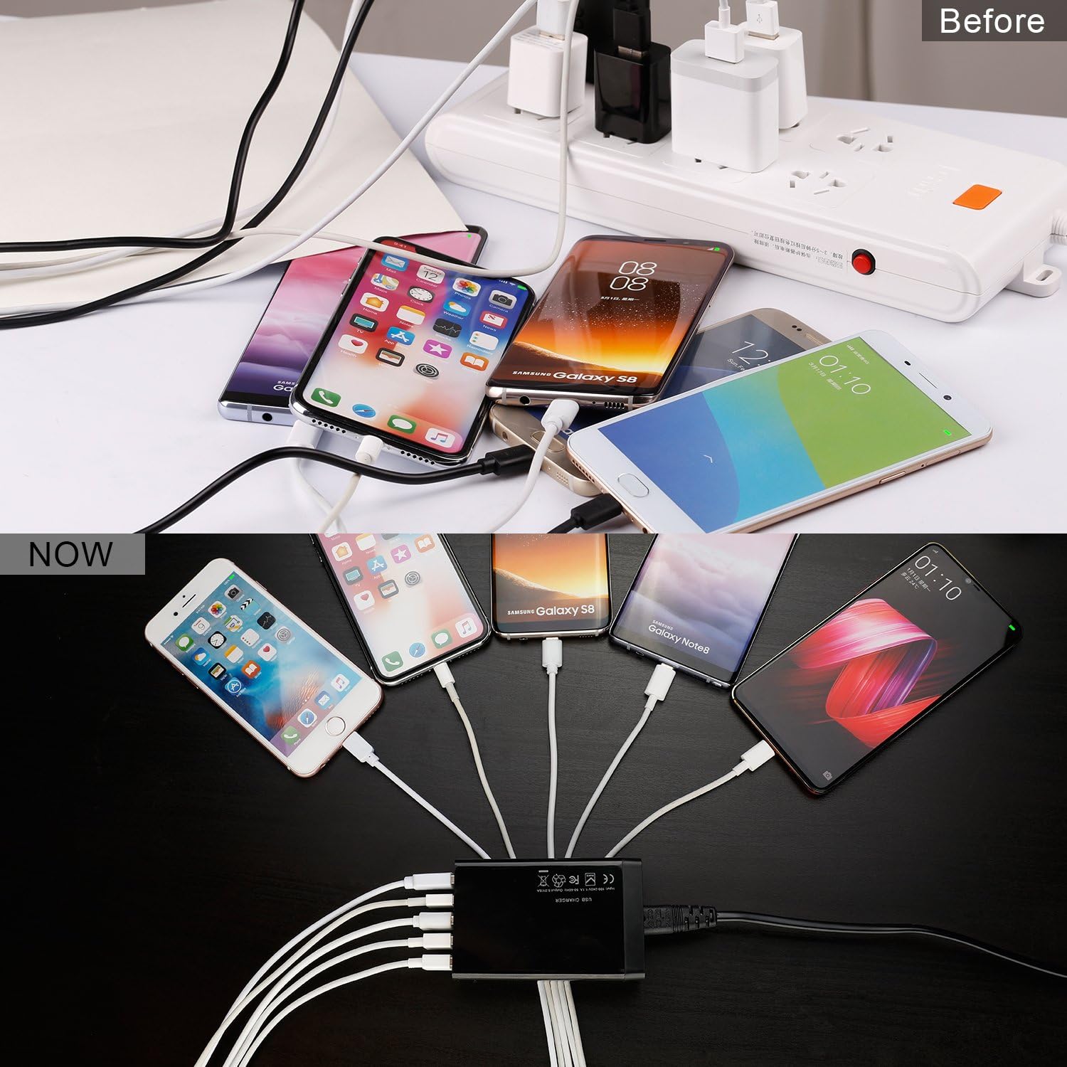 Pezin & Hulin USB Charger Multi Port Hub, 40W 8A Desktop USB Charging Station for Multiple Devices, Portable 5 Port USB Wall Charger Compatible with Cell Phone, Android Phone Product, Tablet and More: Electronics