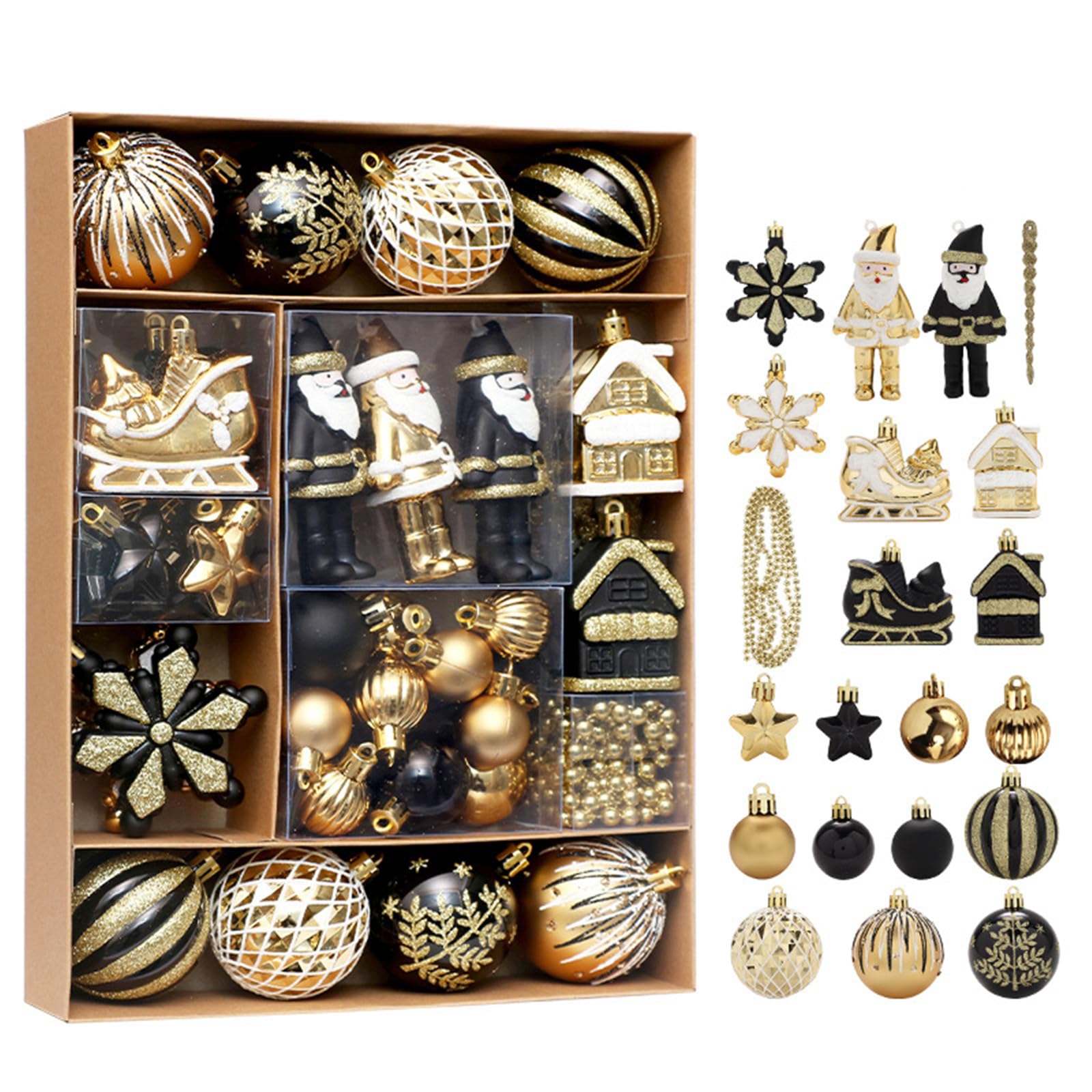 Fouriding 50pcs Christmas Balls Ornaments, Small Baubles, Shatterproof Plastic Christmas Ball Ornaments Hanging Decorations for Xmas Tree Holiday Party (Black)