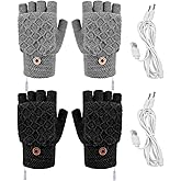 Sintege 2 Pairs Winter USB Heated Gloves Fingerless USB Hand Warmer Electric Hand Warming Gloves with Button Heated Mittens