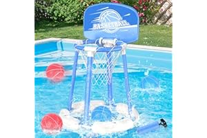 JUANCHI Floating Basketball Hoop for Pool, Poolside Basketball Hoop with Backboard, 4 Basketballs, Fun Swimming Pool Toys for Kids Ages 4-8, 8-12, Family Pool Float Games & Water Basketball Set